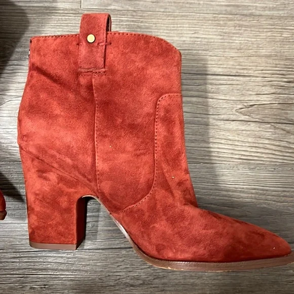 Sam Edelman Niomi Suede Western Booties In Red Paprika Size 6 - Picture 5 of 11